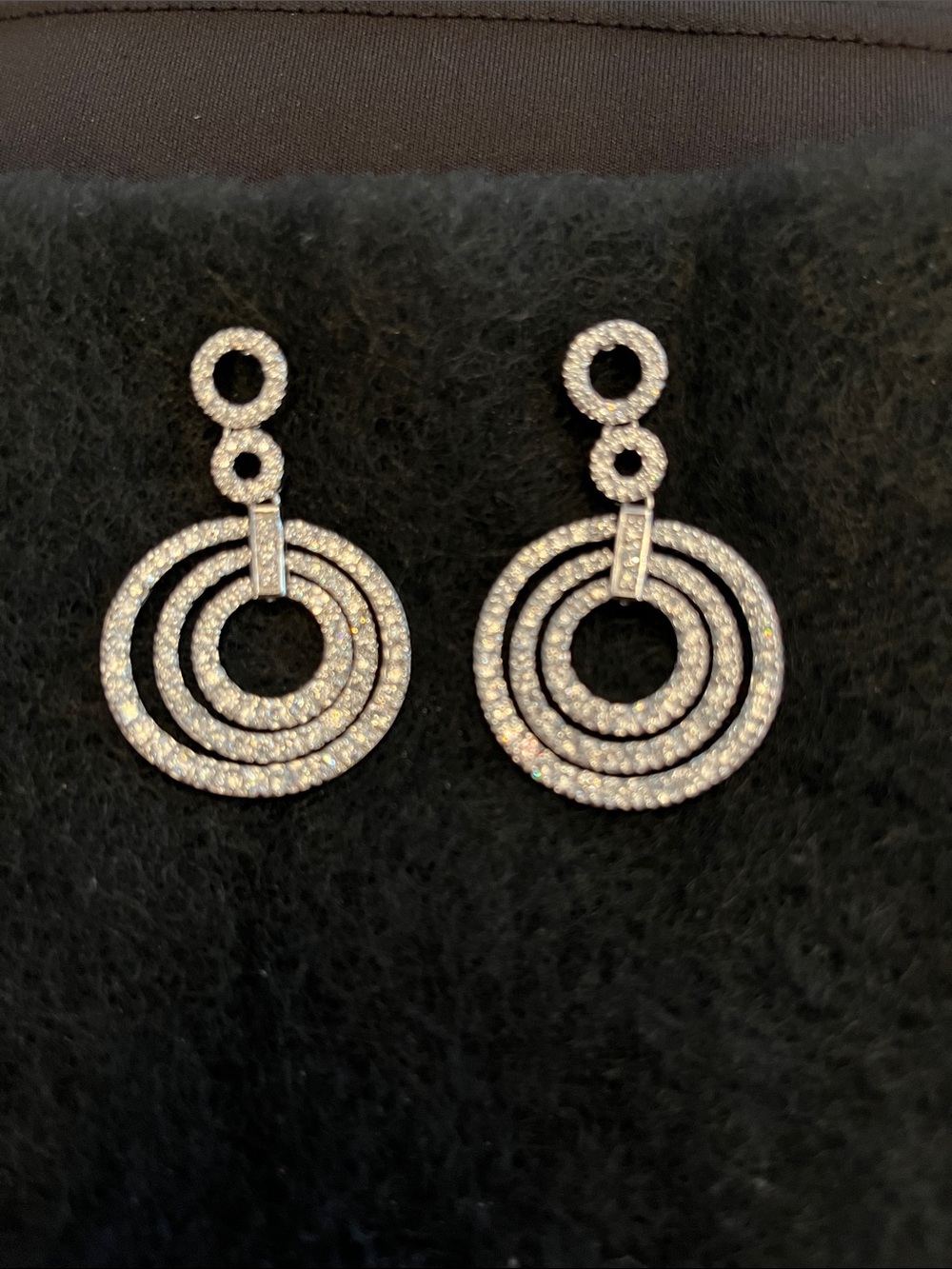 Silver Crystal Triple Hoop Drop Earrings - Women Jewelry